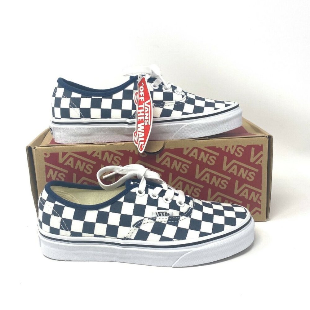 VANS Original Authentic DRS Checkerboard Dark Blue White Kids Sneakers OA2Z5IKLS